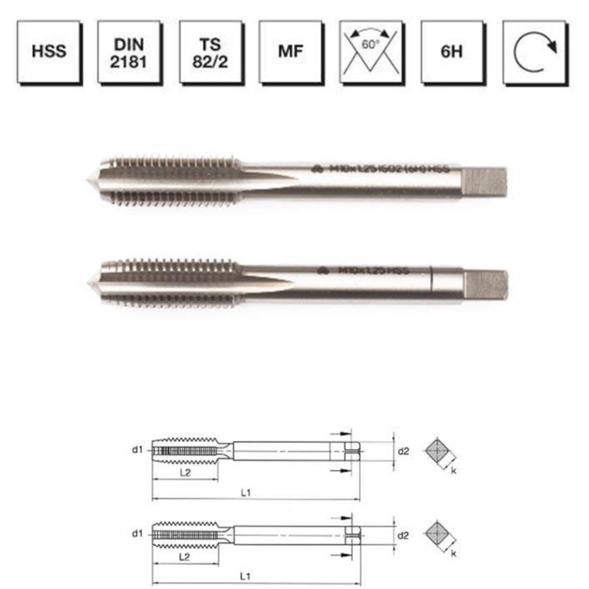 MTE HSS 2 Lİ TK KLAVUZ DIN2181 M12x1.25 102031200