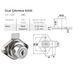CANEX OVAL TİP ÇEKMECE KİLİDİ NİKEL